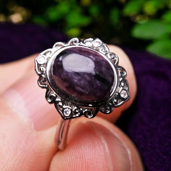 Charoite ✦ Vintage Adjustable Ring ✦ Purple Gemstone S925 Silver Ritual NWT - Picture 2 of 11